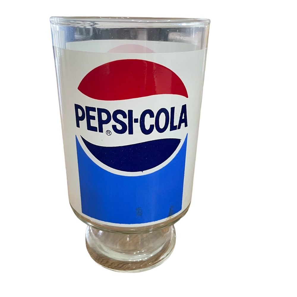 Vintage Pepsi-Cola Footed Pedestal Red White Blue 32oz Tumbler Glass Cup